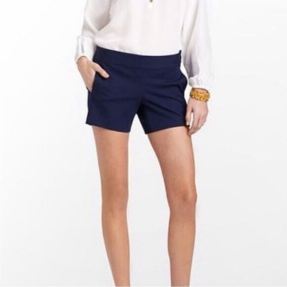 LILLY PULITZER | Sloane True Navy Blue Solid Side Button Shorts Women’s Size 8 - Picture 1 of 11